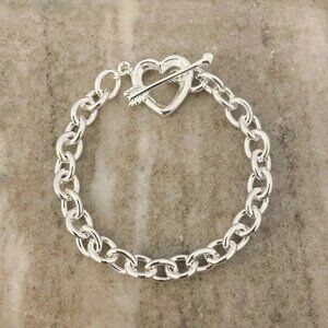 925 Sterling Silver Chunky Heart & Arrow Toggle Bracelet Chain Link Bracelet